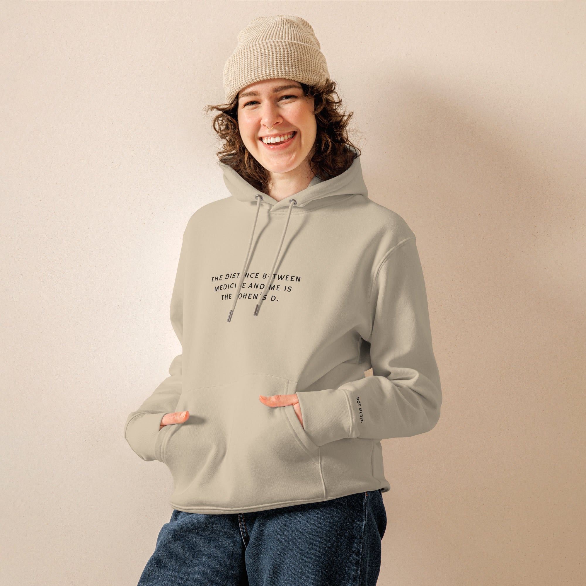 the distance between medicine and me is the cohen’s d. Premium Hoodie - not medik.